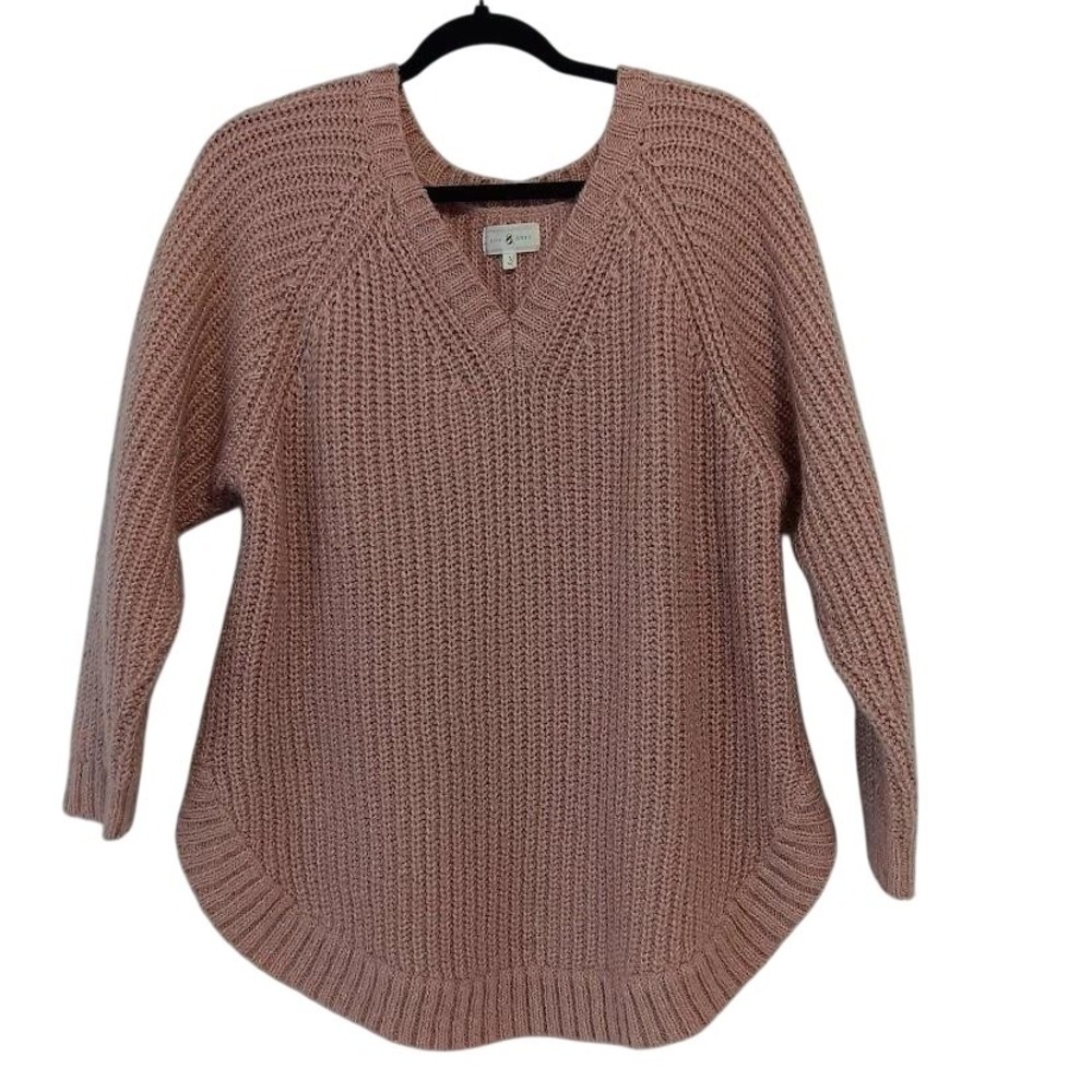 Lou & Grey Sweater Womens Small Pink Alpaca Wool Blend V Neck Chunky Knit Raglan